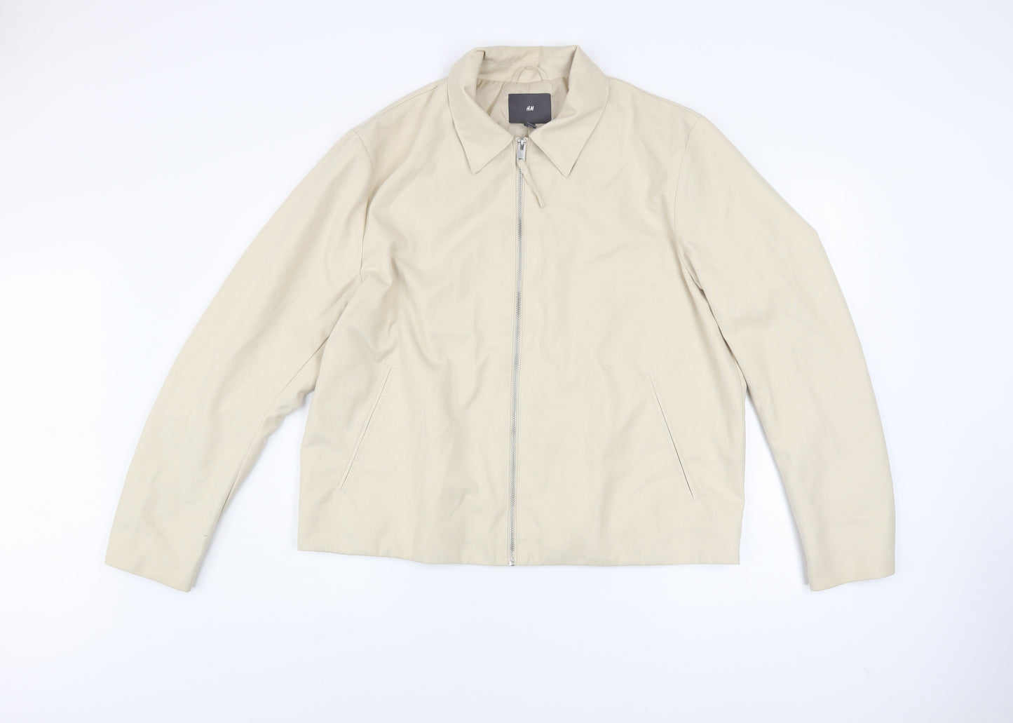 H&M Men Beige L Regular Fit Basic Zip Jacket