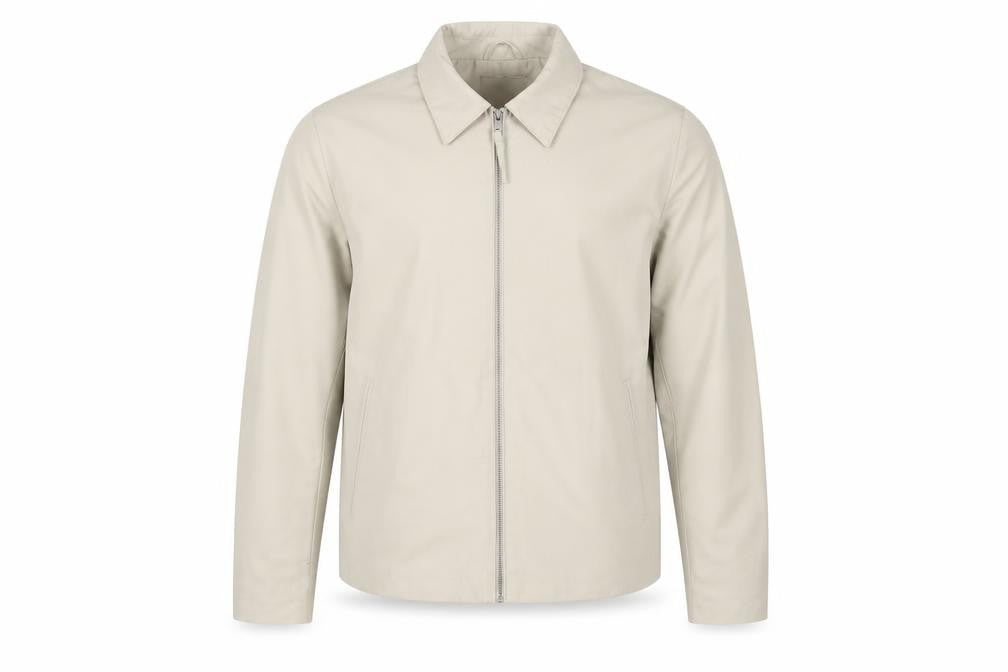 Front view of H&M Men Beige L Regular Fit Basic Zip Jacket