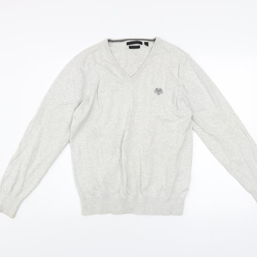 Soviet Mens Grey Cotton V-Neck Pullover Jumper M