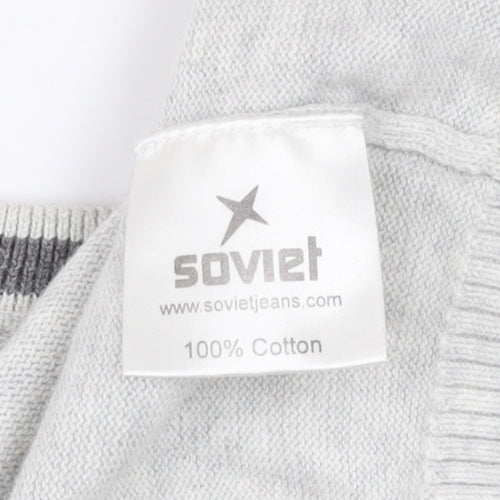 Soviet Mens Grey Cotton V-Neck Pullover Jumper M