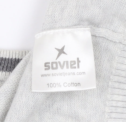 Soviet Mens Grey Cotton V-Neck Pullover Jumper M