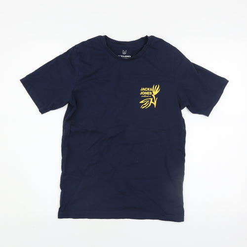 Jack & Jones Boys Blue Logo Graphic Short Sleeve Cotton T-Shirt Size 164 (14Y)