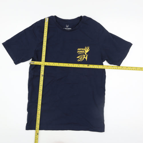 Jack & Jones Boys Blue Logo Graphic Short Sleeve Cotton T-Shirt Size 164 (14Y)