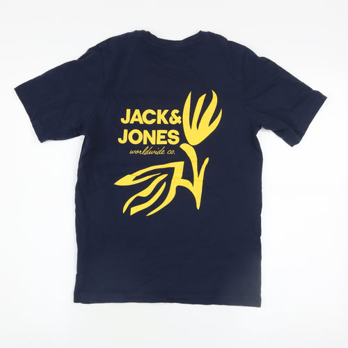 Jack & Jones Boys Blue Logo Graphic Short Sleeve Cotton T-Shirt Size 164 (14Y)