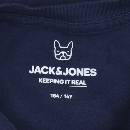 Jack & Jones Boys Blue Logo Graphic Short Sleeve Cotton T-Shirt Size 164 (14Y)