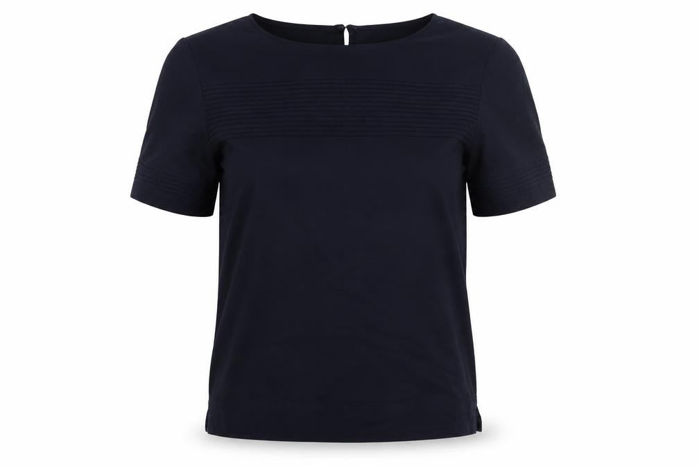 Front view of Hobbs Women's Blue Short Sleeve Blouse XS Lightweight Work Top