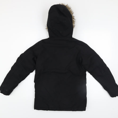 Jack & Jones Boys Black Hooded Faux Fur Trim Parka Coat 12 Years