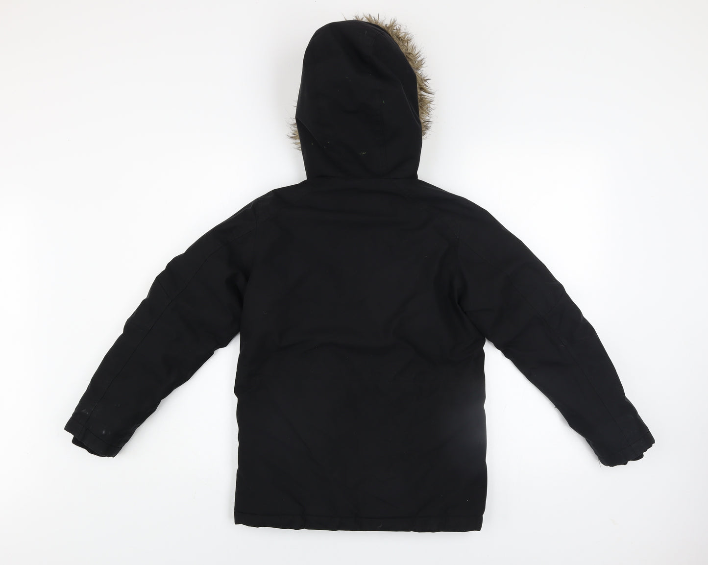 Jack & Jones Boys Black Hooded Faux Fur Trim Parka Coat 12 Years
