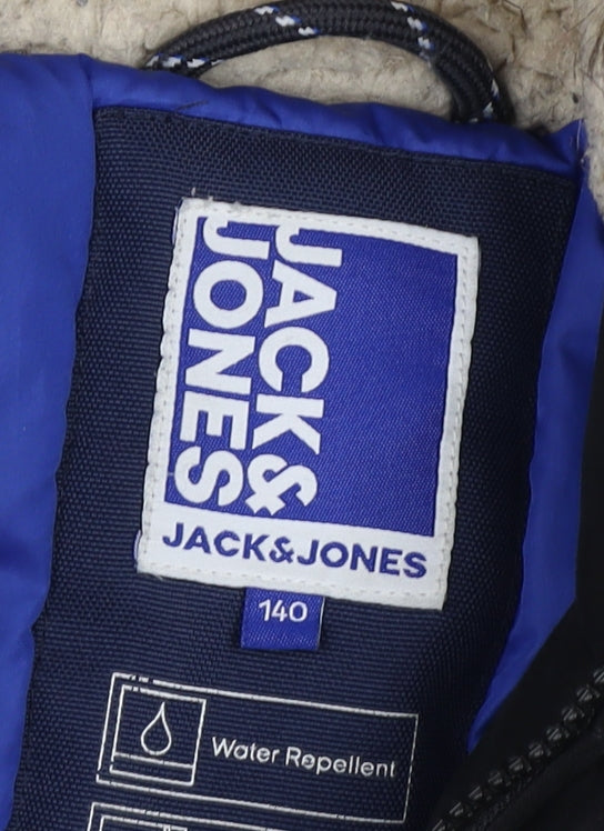 Jack & Jones Boys Black Hooded Faux Fur Trim Parka Coat 12 Years