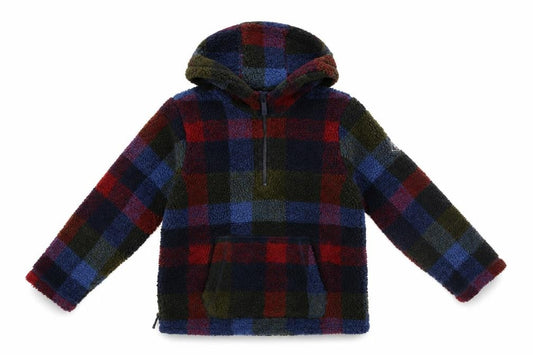 Front view of Joules girls’ multicoloured fleece check hooded pullover 8 years