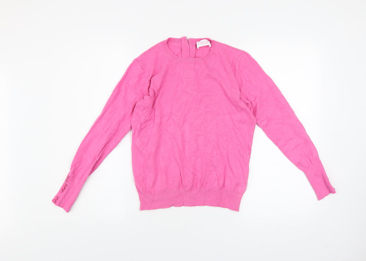 Savida Women's Pink Crew Neck Long Sleeve Pullover Jumper Size 12