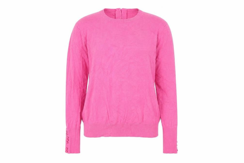 Front view of Savida Women's Pink Crew Neck Long Sleeve jumper, size 12