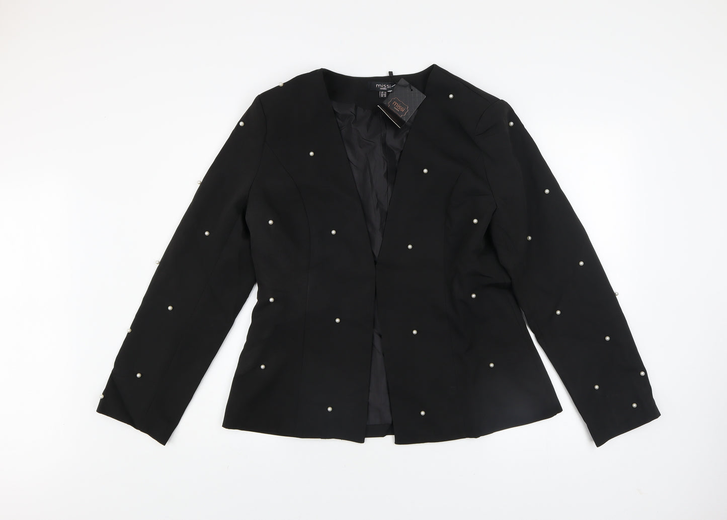 Missi London Women’s Black Pearl Beaded Blazer Jacket UK 14