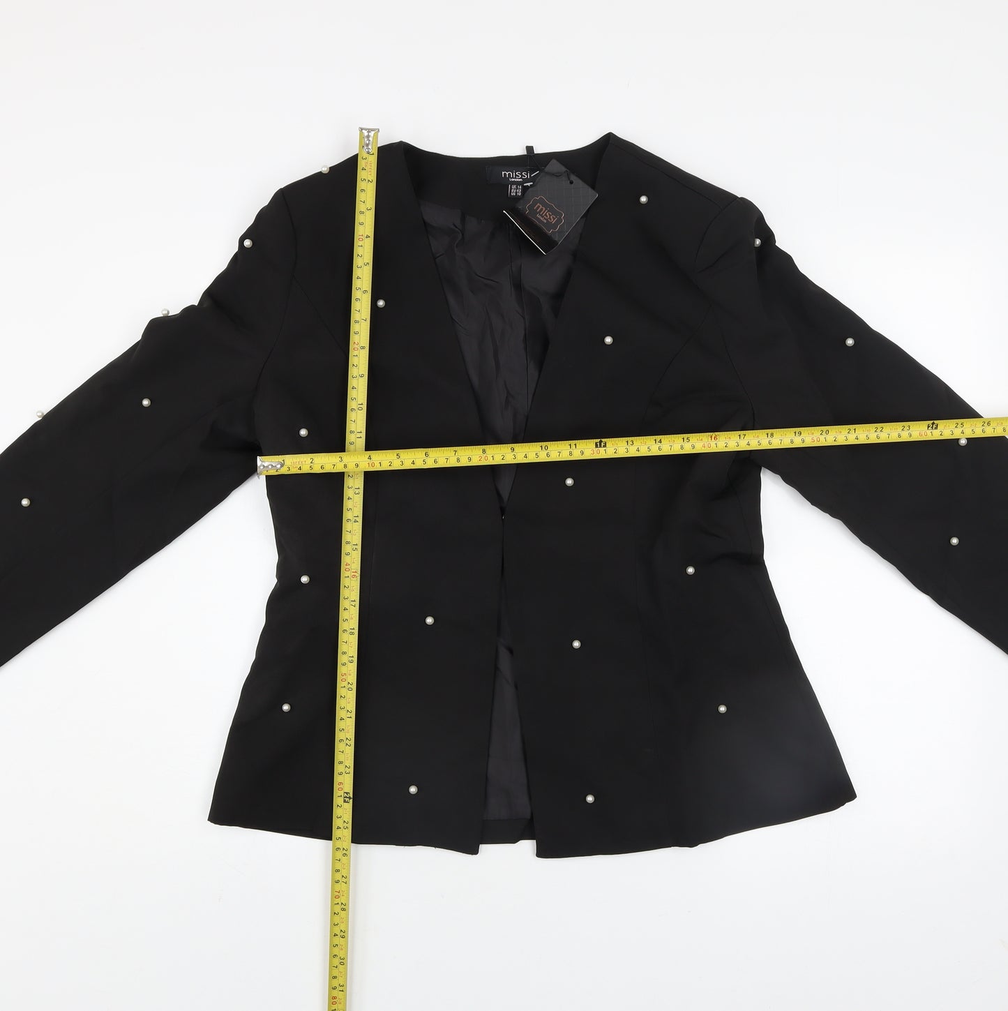 Missi London Women’s Black Pearl Beaded Blazer Jacket UK 14