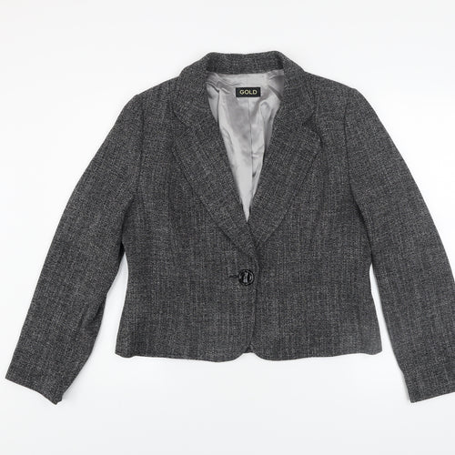 GOLD Womens Grey Tweed Blazer Jacket Size 16 Classic Business