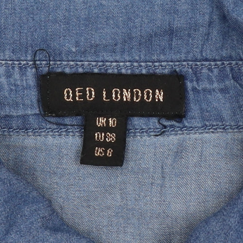QED London Women Blue Puff Sleeve Chambray Button-Up Shirt Size 10