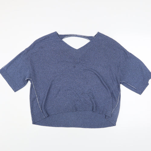 Crea Concept Women’s Blue V-Neck Short Sleeve Knit Jumper Size 12