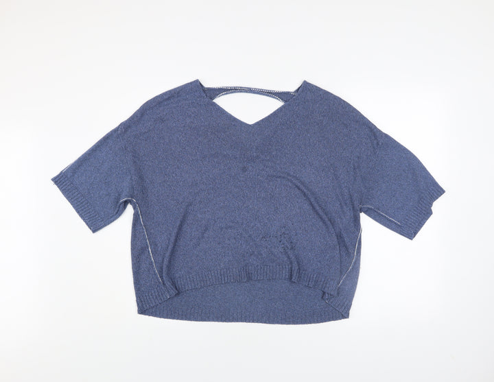 Crea Concept Women’s Blue V-Neck Short Sleeve Knit Jumper Size 12