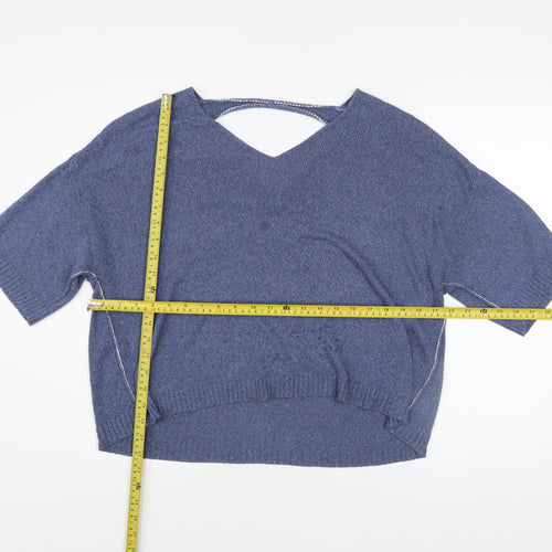 Crea Concept Women’s Blue V-Neck Short Sleeve Knit Jumper Size 12