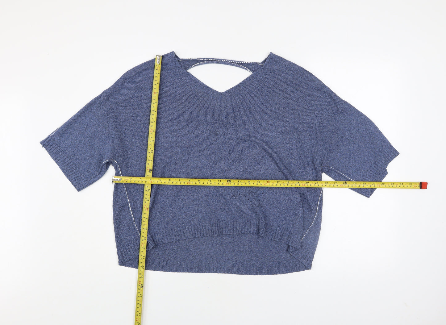 Crea Concept Women’s Blue V-Neck Short Sleeve Knit Jumper Size 12