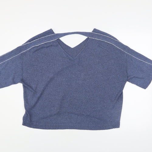 Crea Concept Women’s Blue V-Neck Short Sleeve Knit Jumper Size 12
