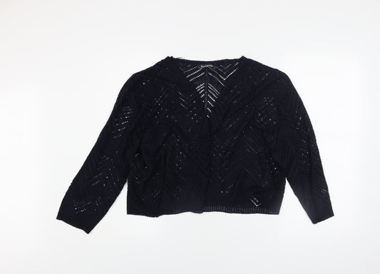 Bonmarché Women’s Black Open-Knit V-Neck Cardigan L