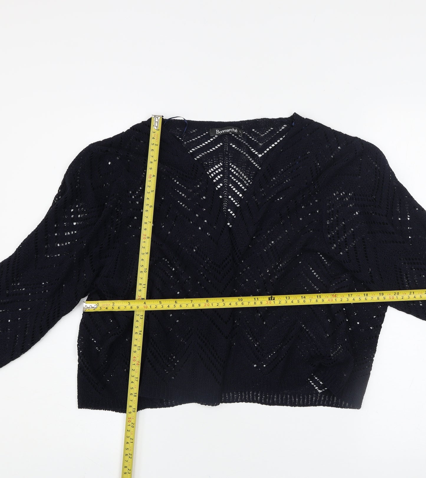 Bonmarché Women’s Black Open-Knit V-Neck Cardigan L