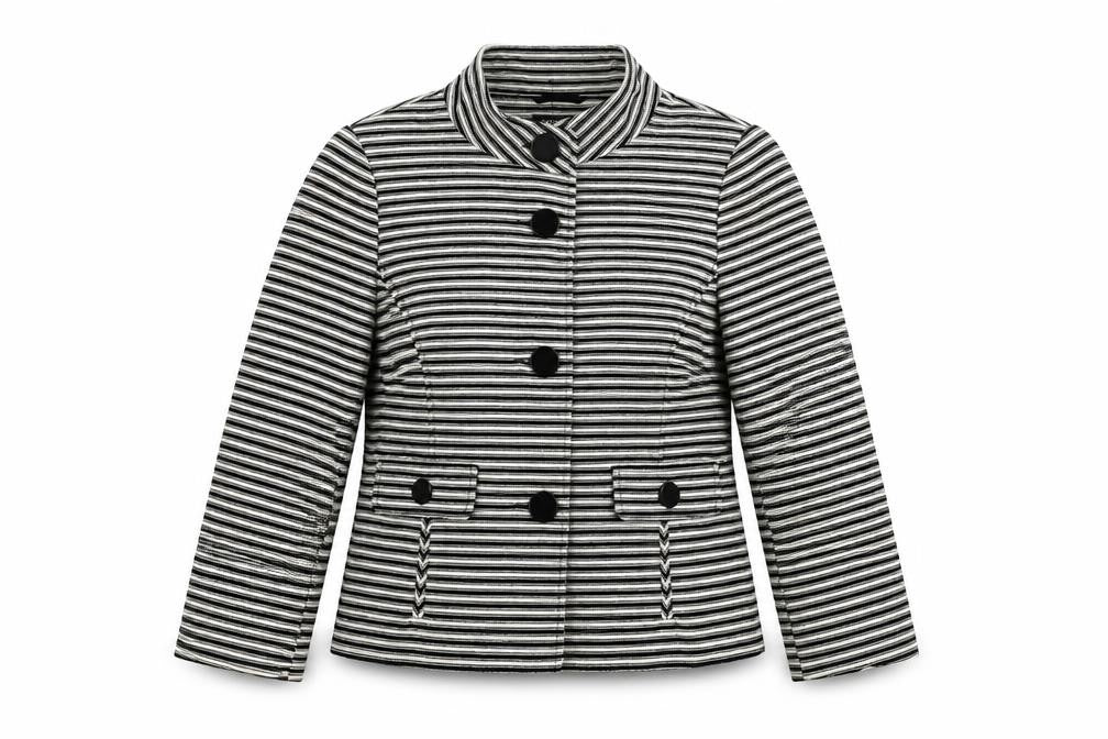 Front view of Principles Petite Women’s Black Striped Cotton Jacket, size UK 12