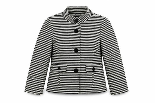 Front view of Principles Petite Women’s Black Striped Cotton Jacket, size UK 12