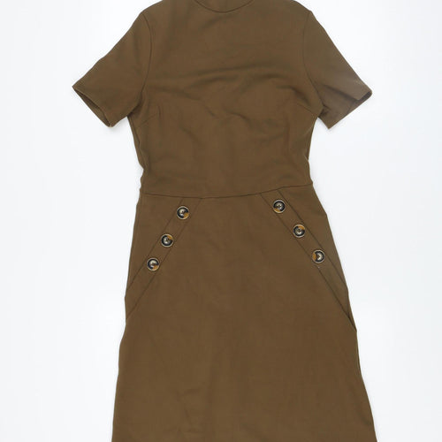 River Island Women’s Brown Knee Length Shift Dress Size 8 Short Sleeve