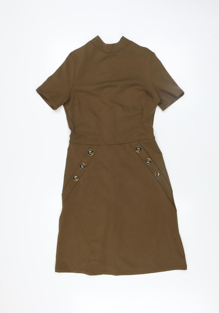 River Island Women’s Brown Knee Length Shift Dress Size 8 Short Sleeve