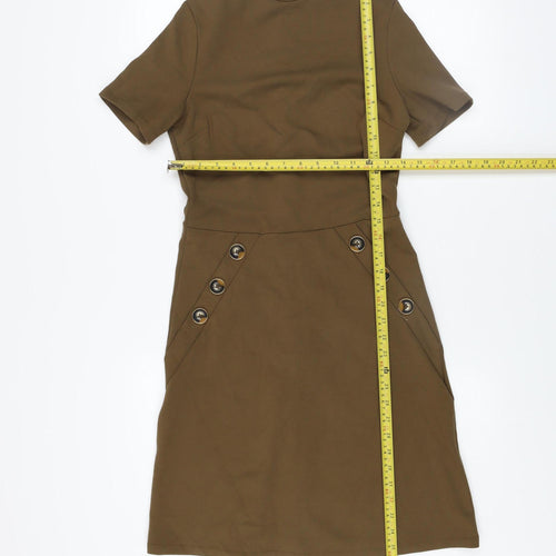 River Island Women’s Brown Knee Length Shift Dress Size 8 Short Sleeve