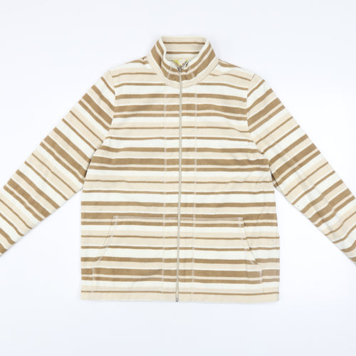 Alice Collins Womens Beige Striped Fleece Full Zip Jacket Size 12
