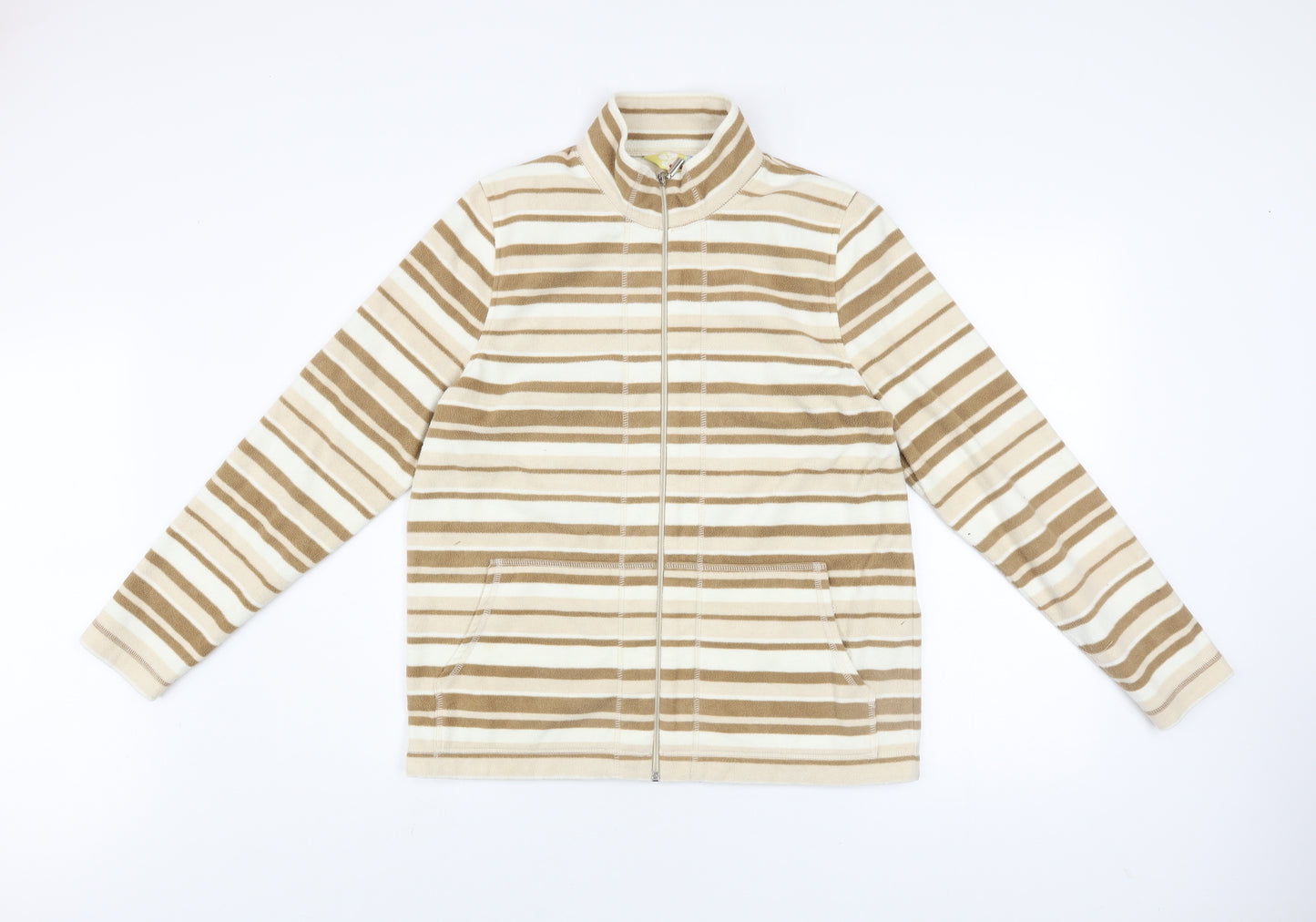 Alice Collins Womens Beige Striped Fleece Full Zip Jacket Size 12