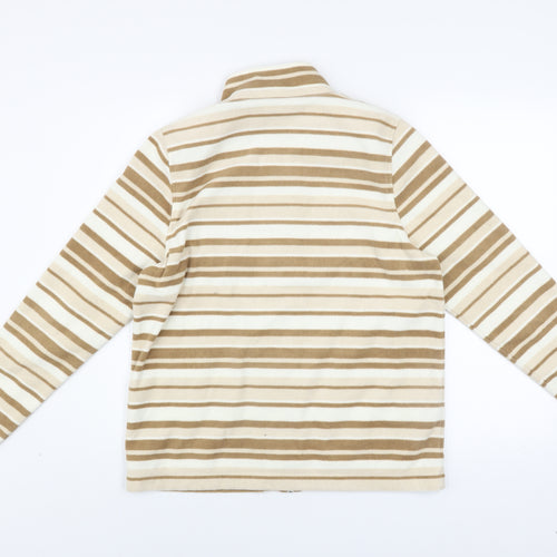 Alice Collins Womens Beige Striped Fleece Full Zip Jacket Size 12