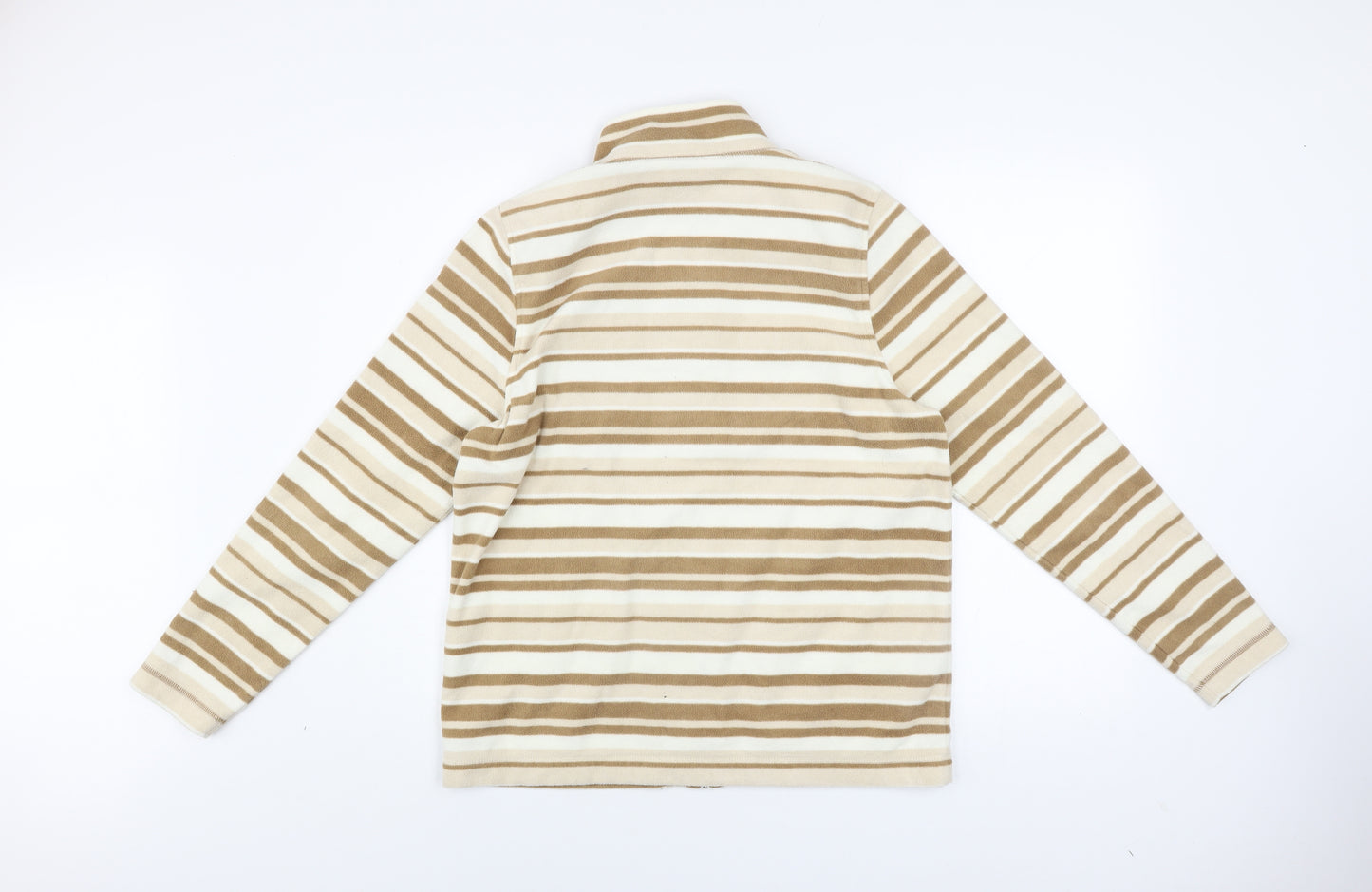 Alice Collins Womens Beige Striped Fleece Full Zip Jacket Size 12