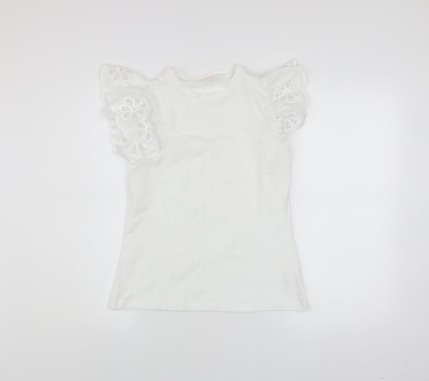 Savida Women’s White Embroidered Flutter Sleeve T-Shirt Size 10