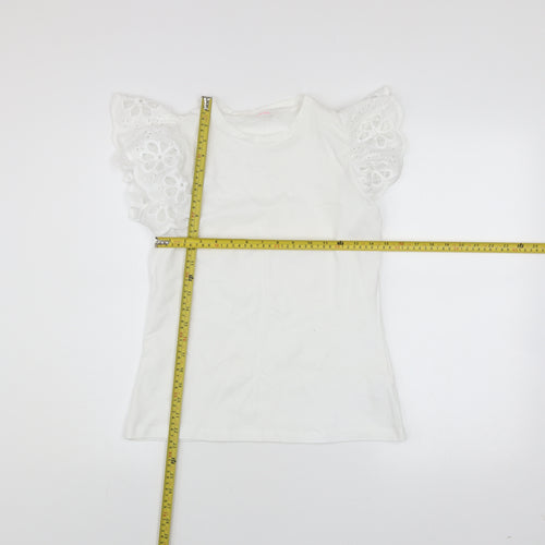 Savida Women’s White Embroidered Flutter Sleeve T-Shirt Size 10