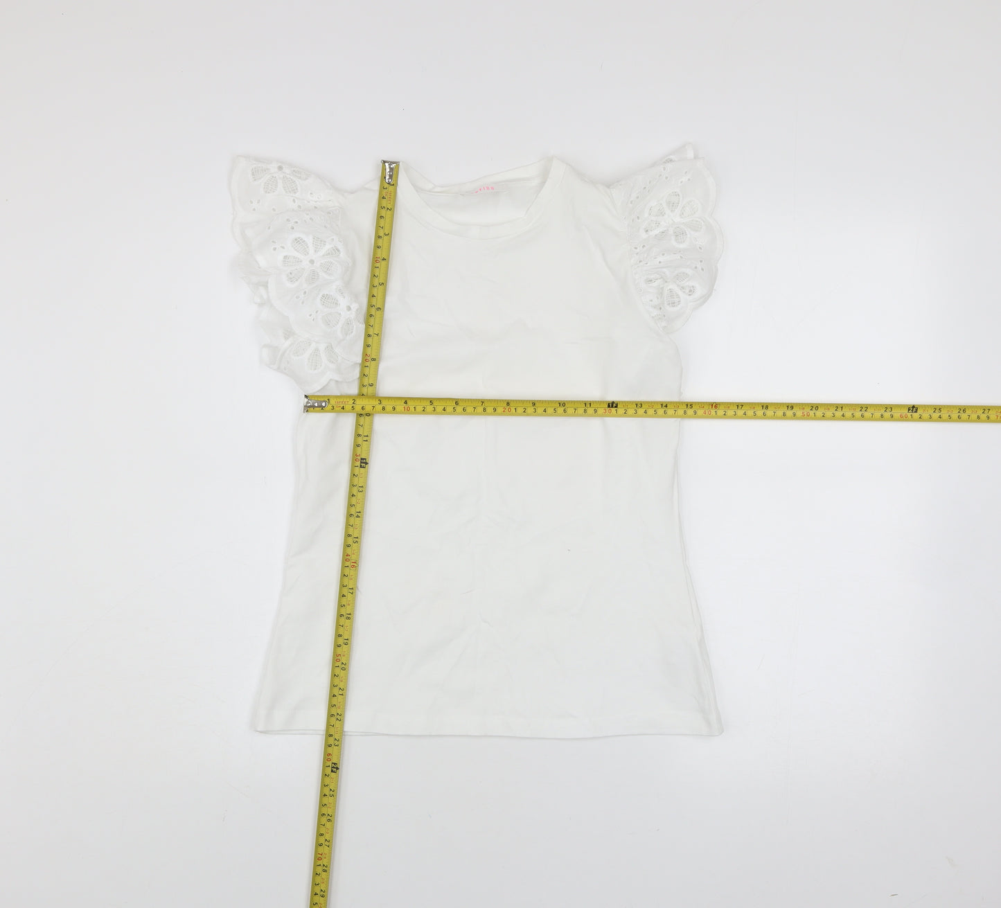 Savida Women’s White Embroidered Flutter Sleeve T-Shirt Size 10