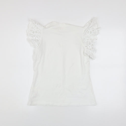 Savida Women’s White Embroidered Flutter Sleeve T-Shirt Size 10