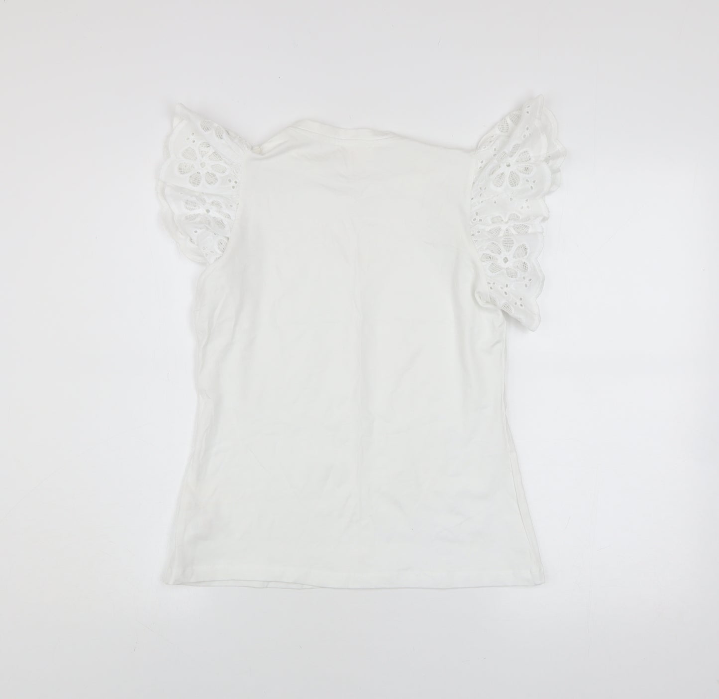 Savida Women’s White Embroidered Flutter Sleeve T-Shirt Size 10