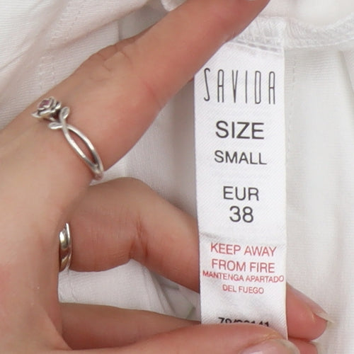 Savida Women’s White Embroidered Flutter Sleeve T-Shirt Size 10