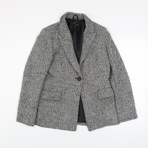 Et Vous Womens Grey Herringbone Blazer Size 12 Classic Mid-Length Jacket