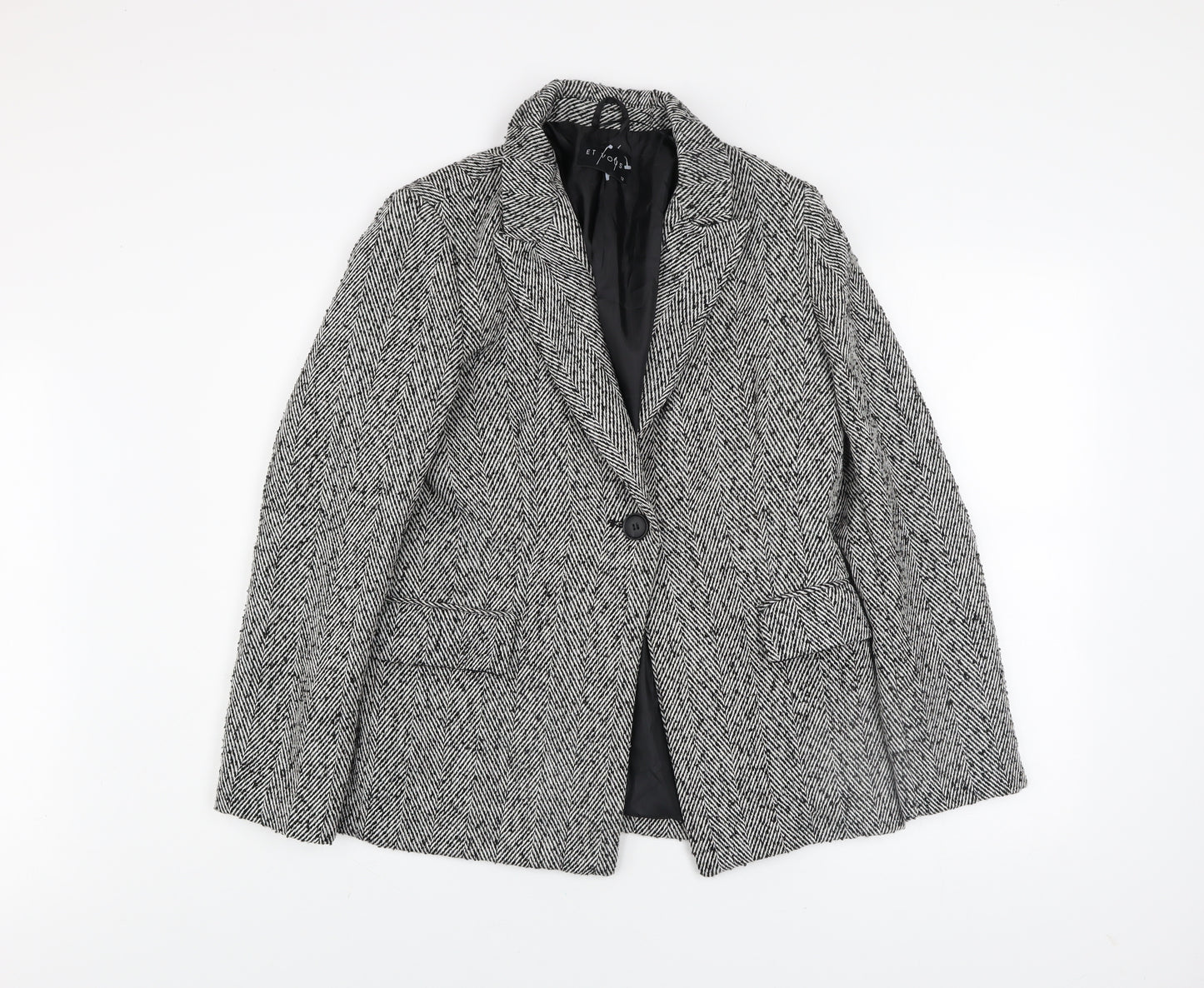 Et Vous Womens Grey Herringbone Blazer Size 12 Classic Mid-Length Jacket