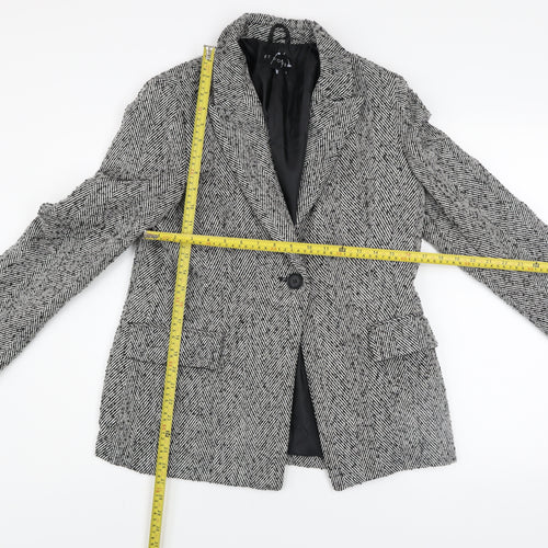 Et Vous Womens Grey Herringbone Blazer Size 12 Classic Mid-Length Jacket