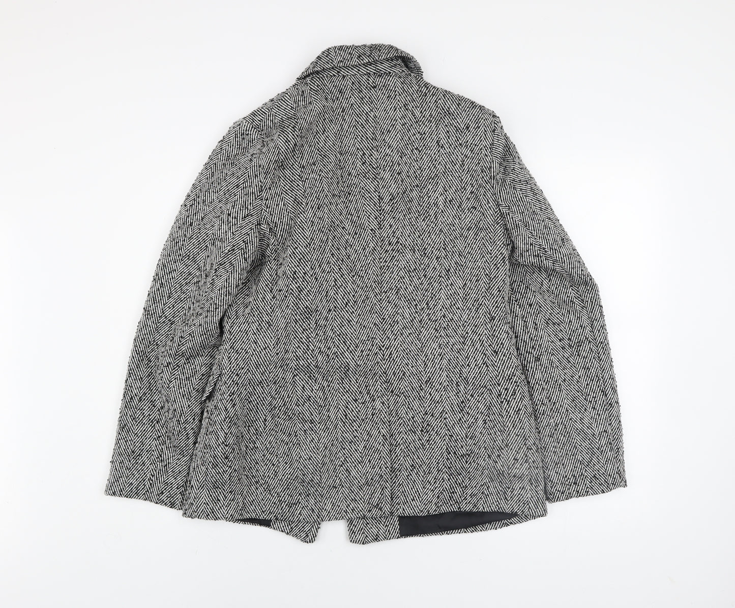 Et Vous Womens Grey Herringbone Blazer Size 12 Classic Mid-Length Jacket