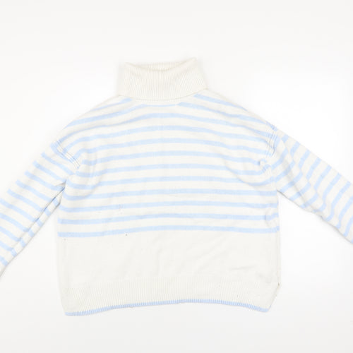 Crew Clothing Women’s White Blue Roll Neck Striped Jumper Size 10