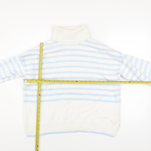 Crew Clothing Women’s White Blue Roll Neck Striped Jumper Size 10