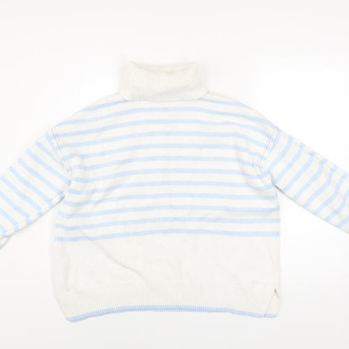 Crew Clothing Women’s White Blue Roll Neck Striped Jumper Size 10
