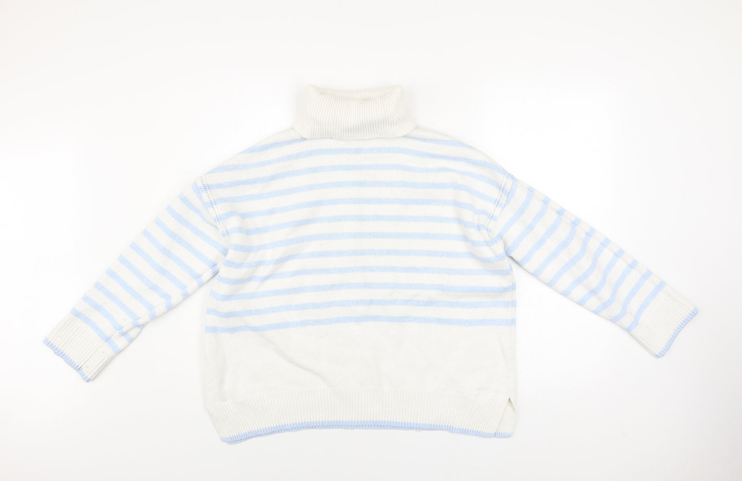 Crew Clothing Women’s White Blue Roll Neck Striped Jumper Size 10